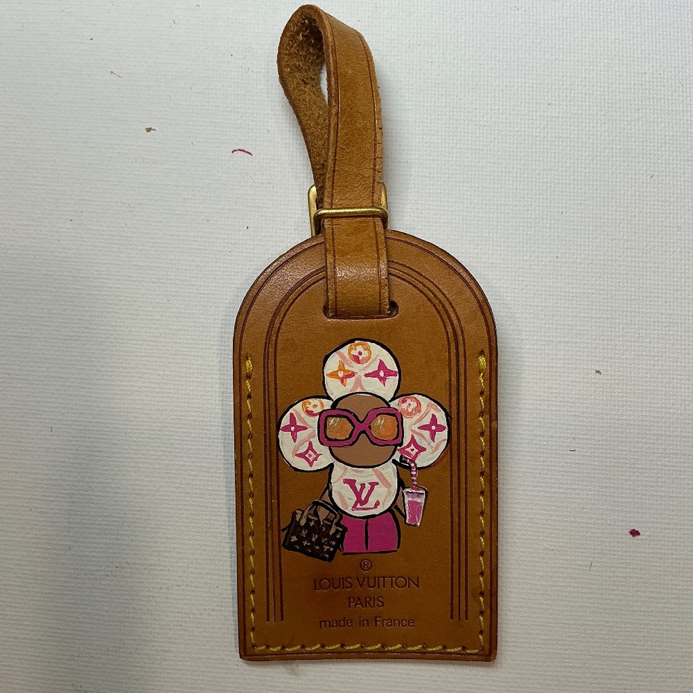 Louis Vuitton Leather Tag with hand painted Summertime Vivienne
